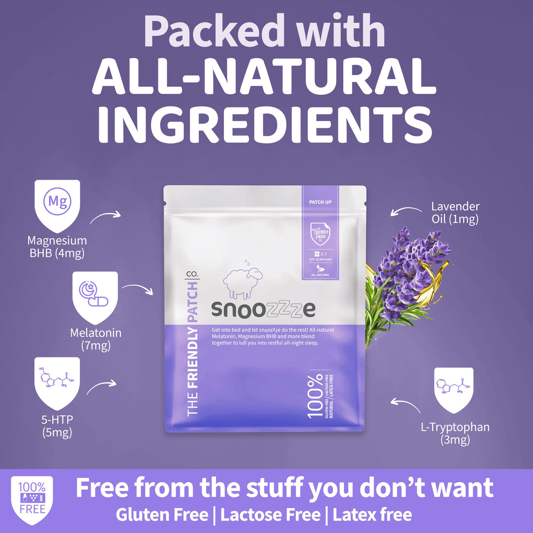 Snooze Melatonin Sleep Patches: Ashwagandha, Magnesium BHB, Valerian root Travel 8 Pack