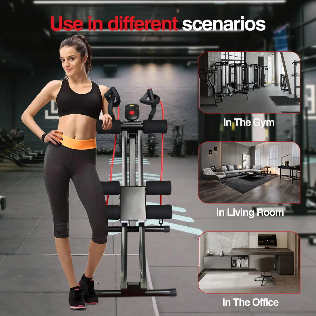 GIKPAL Foldable Ab Machine Ab Workout Equipment for Home Gym,Core & Abdominal Trainer Fitness Equipment Max 440lbs LCD Display